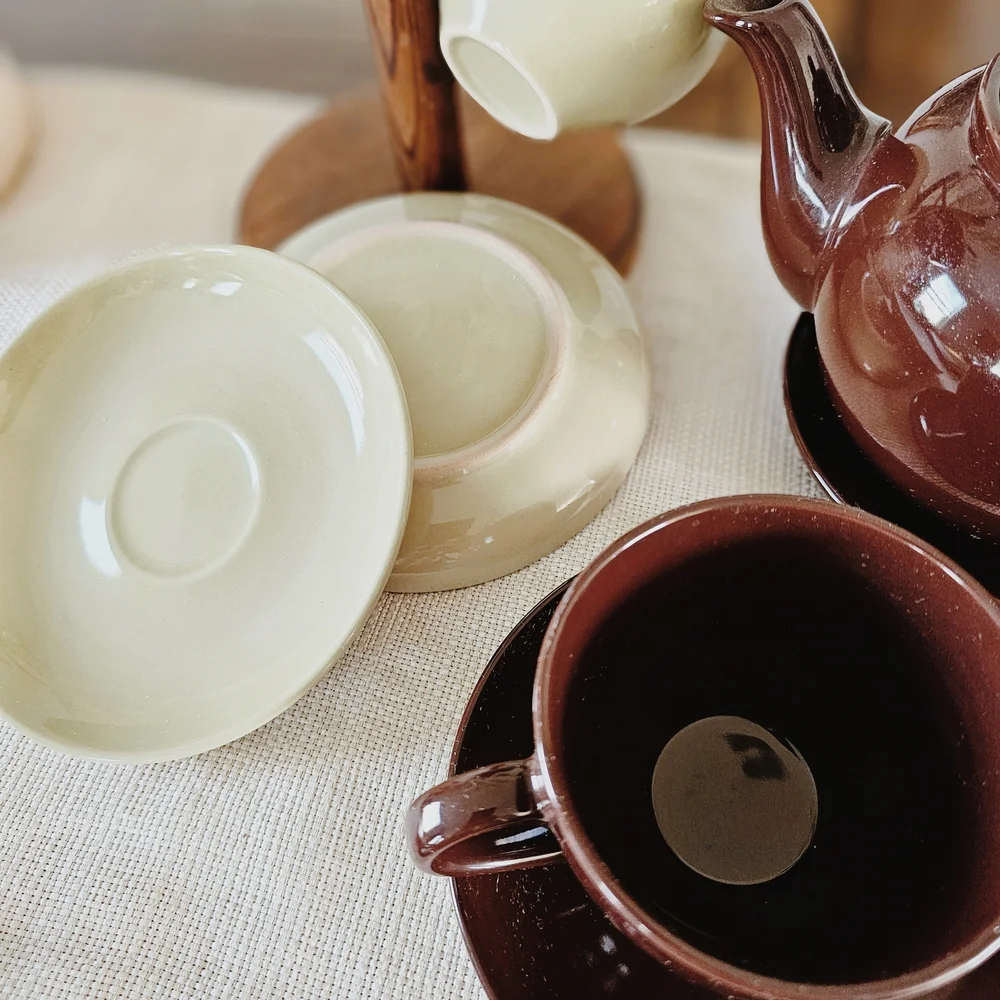 Vintage Ceramic Brown and Green Tea Set - Picture 3 of 9